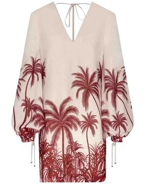 ANDRES OTALORA Robe Courte À Col V À Imprimé Tropical - White