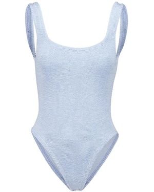 Hunza G Square Neck Crinkle-Effect Swimsuit - Blue