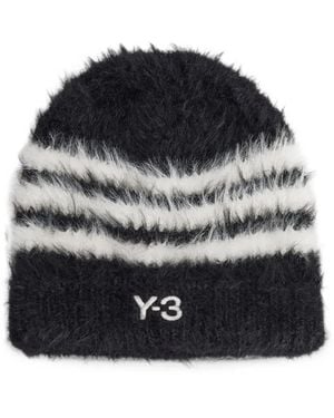 Y-3 Gestreifte Beanie Mit Logo-Stickerei - Schwarz