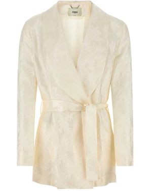 Fendi Chaqueta de seda con diseño cruzado - Blanco