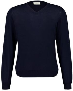 Piacenza Cashmere Trui Met V-Hals En Lange Mouwen - Blauw