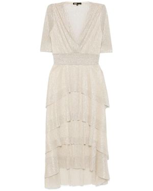 Maje Metallic Ruffled Midi Dress - Natural