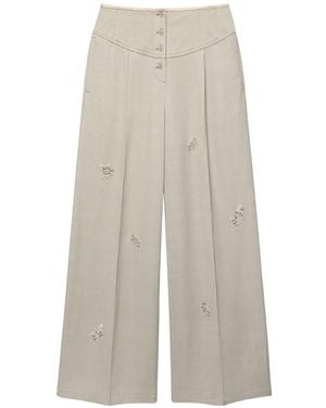Shanghai Tang Embroidered Button-Fastening Flared Pants - White