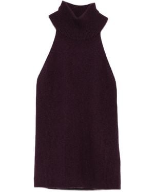 Lisa Yang High-Neck Ribbed Top - Purple