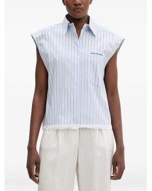 Isabelle Blanche Lace-Trim Striped Sleeveless Shirt - White