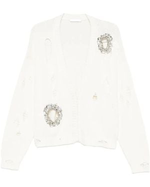 Area Crystal-Embellished Distressed-Effect Cardigan - White