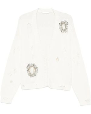 Area Crystal-Embellished Distressed-Effect Cardigan - White