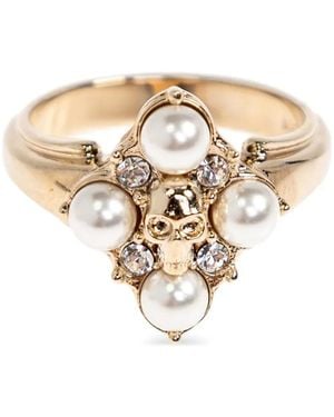 McQueen Skull Pearl Ring - White