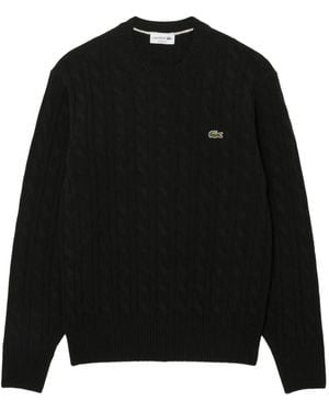 Lacoste Wollpullover Mit Rundhalsausschnitt Und Zopfmuster - Schwarz
