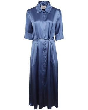 CRI.DA Collared Belted Midi Dress - Blue