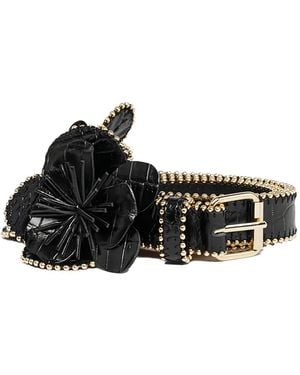 Anne Fontaine Flower-Embellished Studded Belt - Black