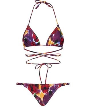 Reina Olga Floral-Print Tie-Side Bikini - White