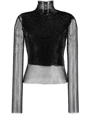 Sportmax Rhinestone-Embellished Mesh Top - Black