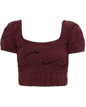 Nike Phoenix Bouclé Square-Neck Top - Red