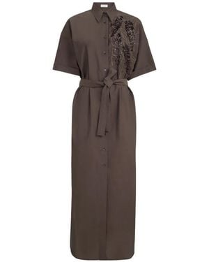 Brunello Cucinelli Short-Sleeves Midi Dress - Brown