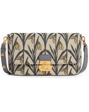 Coccinelle Mini C-Me Lock Floral-Print Jacquard Shoulder Bag - Grey