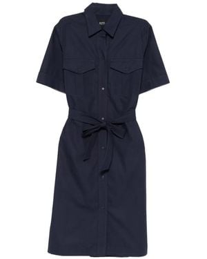 A.P.C. Belted Short-Sleeve Shirt Dress - Blue