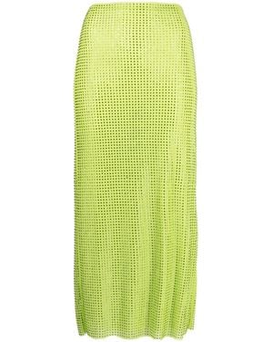 Self-Portrait Crystal-Embellished Mesh Midi Shirt - Green
