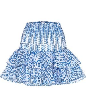 Charo Ruiz Noa Embroidered Ruffled Mini Skirt - Blue