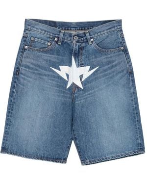 A Bathing Ape Star-Print Denim Shorts - Blue