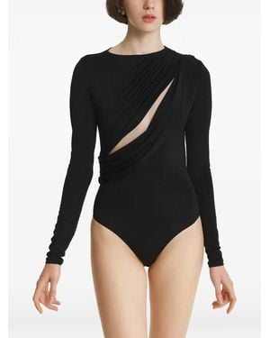 2310 STUDIO Cut-Out Draped Bodysuit - Black