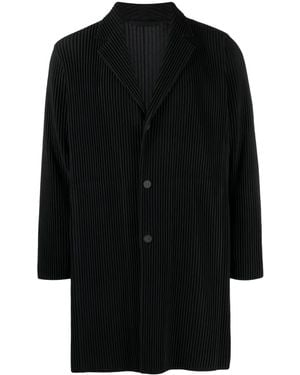 Issey Miyake プリーツ ロングコート - ブラック