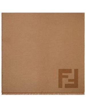 Fendi Écharpe Frangée À Logo - Marron
