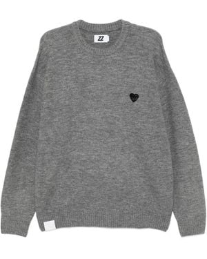 Izzue Heart-Logo Crew-Neck Jumper - Grey