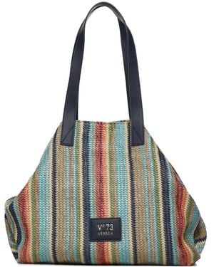 V73 Gestreifte Schultertasche Mit Henkel - Blau