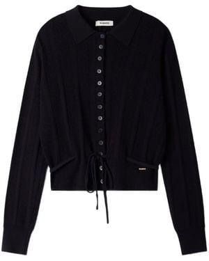 Sandro Pointelle-Knit Drawstring Cardigan - Black