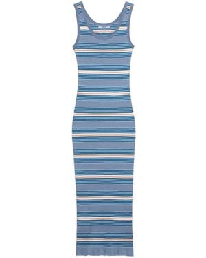 Prada Striped Ribbed Midi Dress - Blue