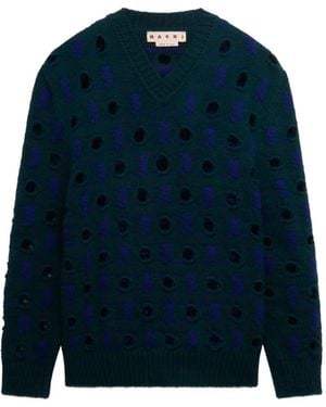 Marni Wool-Cashmere Sweater With Cut-Out Polka Dots - Blue