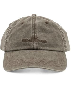 Stone Island Logo-Embroidered Cap - Gray