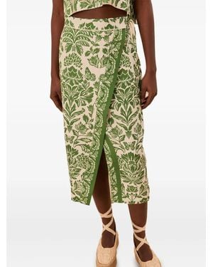 FARM Rio Delicate Tapestry-Print Skirt - Green