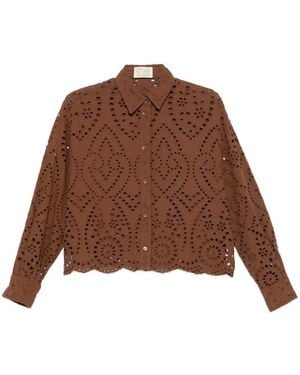 MC2 Saint Barth Cut-Out Embroidered Blouse - Brown