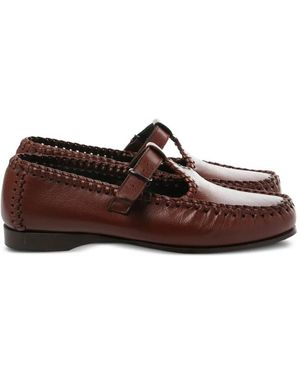 Hereu Buckle Braided Shoes - Brown