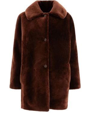 B&W Button-Fastening Collar Coat - Brown
