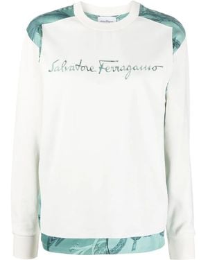 Ferragamo Felpa Con Ricamo - Bianco