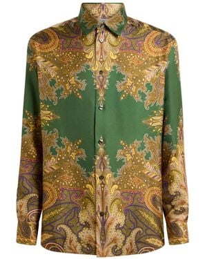 Etro Seidentwill-Shirt Mit Aufgesetztem Paisley-Pochette-Print - Grün