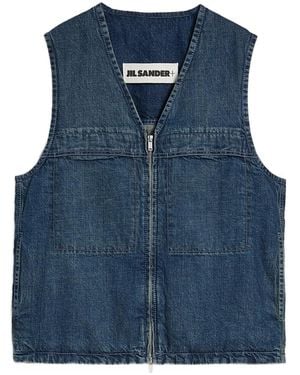 Jil Sander Denim Chest Pockets Gilets - Blue