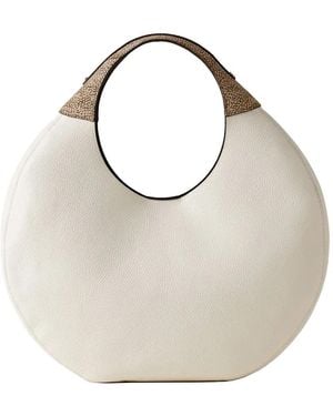 Borbonese Large Full Moon Pebbled Leather Tote Bag - White