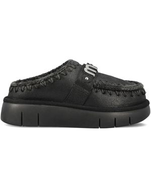 Mou Bounce Logo-Plaque Braided-Trim Sandals - Black