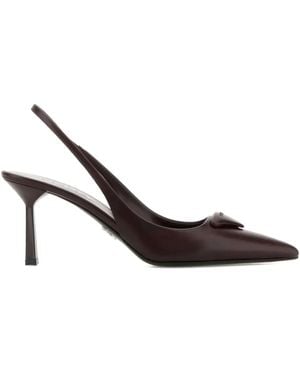 Prada 75Mm Leather Slingback Court Shoes - Brown