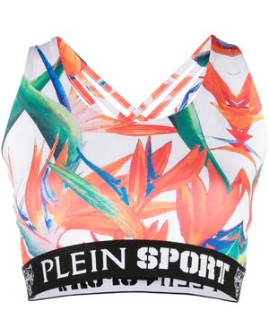 Philipp Plein Botanical-Print Jogging Bra - White