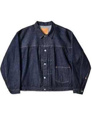 Kaptain Sunshine Denim Tracker 1P Buttoned Cotton Jacket - Blue