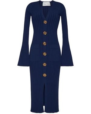 Cara Cara Ribbed Bell-Sleeve Midi Dress - Blue