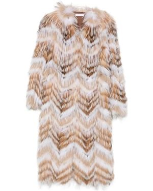 Liska Chevron-Pattern Long-Sleeve Coat - White