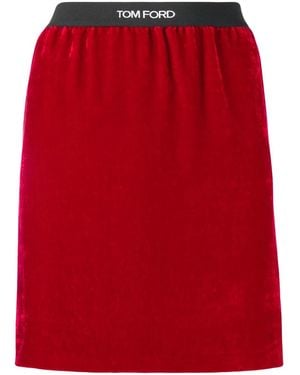 Tom Ford Logo-Waistband Velvet Miniskirt - Red