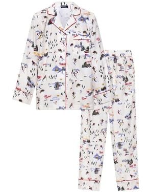 Polo Ralph Lauren Ski-Motif Cotton Long-Sleeve Pyjama Set - White