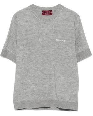 Gucci Logo-Embroidered Short-Sleeve T-Shirt - Grey